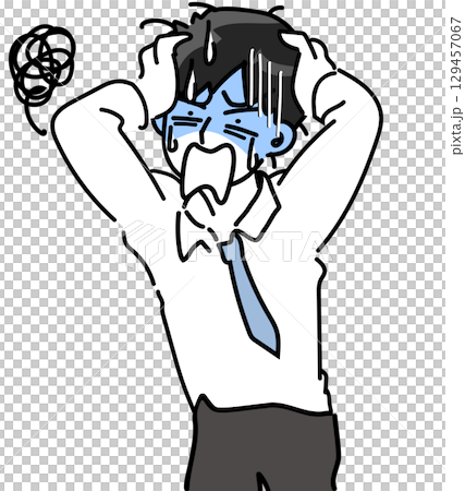 Vector illustration of a young employee holding his head and screaming 129457067