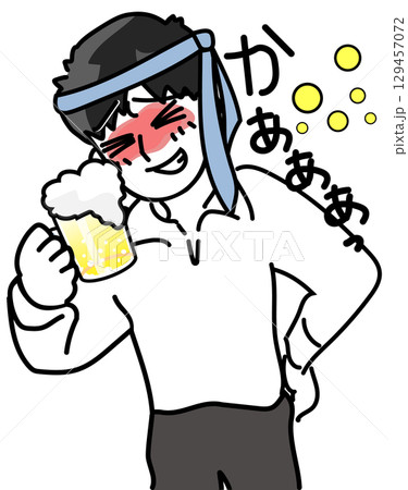 忘年会の生ビールで酔っ払う若手社員のベクターイラスト 129457072