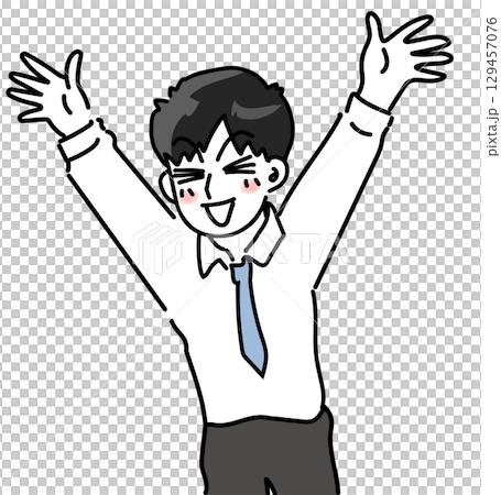 Vector illustration of a young employee cheering and rejoicing Vector illustration of a young employee cheering and rejoicing 129457076
