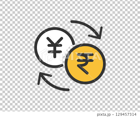 Yen and Indian Rupee currency exchange vector icon (simple) 129457314