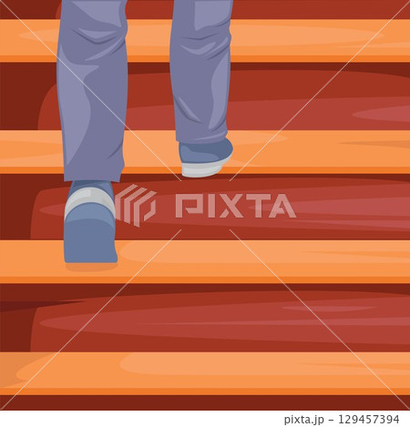feet climbing wooden stairs vector illustration element design feet climbing wooden stairs vector illustration element design 129457394