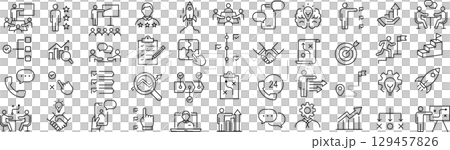 Vector monochrome line icon set about consultants 129457826