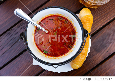 Bean soup with chili in Mexican style Bean soup with chili in Mexican style 129457947