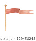 Watercolor illustration of a waving flag on the flagpole in red. Long medieval flag, isolated. Hand drawn, sketch 129458248