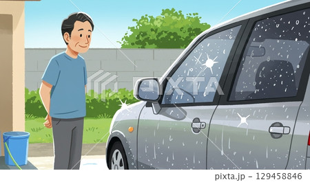 最高の相棒！愛車と共に旅に出る男性 129458846