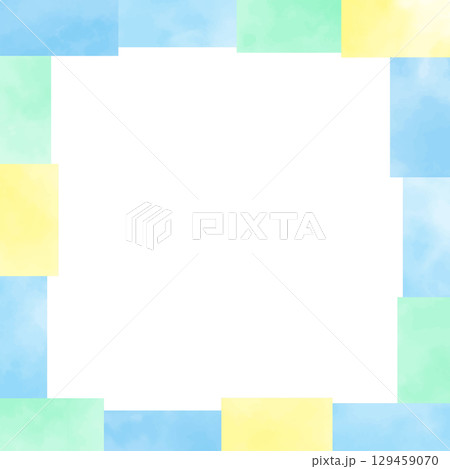 水彩のおしゃれな正方形のベクターフレーム 青系 枠 水彩のおしゃれな正方形のベクターフレーム 青系 枠 129459070