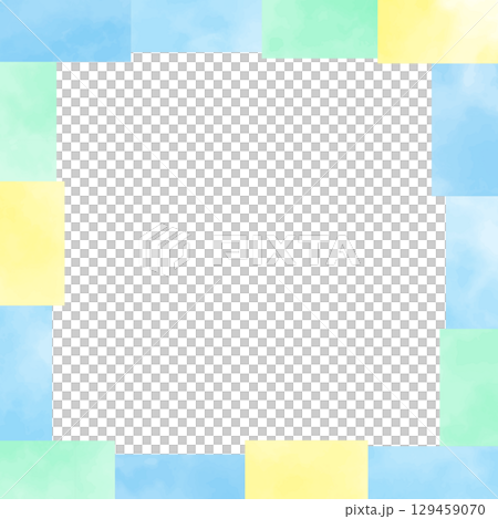 水彩のおしゃれな正方形のベクターフレーム 青系 枠 水彩のおしゃれな正方形のベクターフレーム 青系 枠 129459070