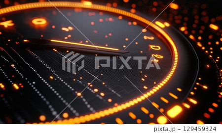 Analog style gauges glowing with led, a sense of speed and time theme 129459324