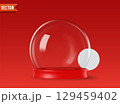 Empty 3d glass snow globes isolated on red background with space for custom designs Vector snow ball 129459402