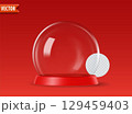 Empty 3d glass snow globes isolated on red background with space for custom designs Vector snow ball 129459403