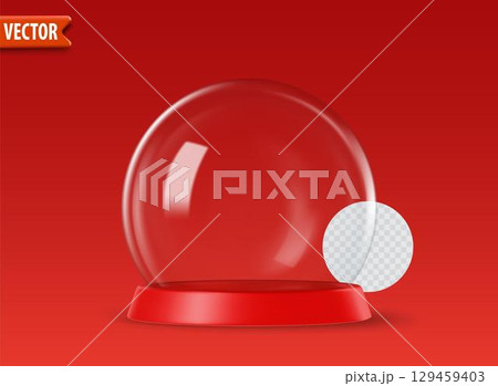 Empty 3d glass snow globes isolated on red background with space for custom designs Vector snow ball 129459403