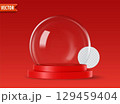 Empty 3d glass snow globes isolated on red background with space for custom designs Vector snow ball 129459404