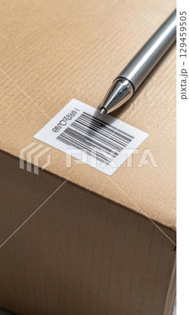 Track package with pen and barcode for Delivery and Logistics 129459505