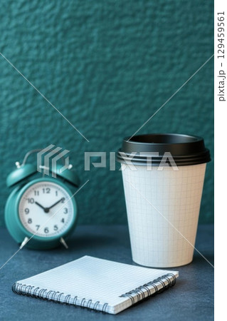 Start Morning with Coffee and Notebook for Morning Routine Motivation Concept 129459561