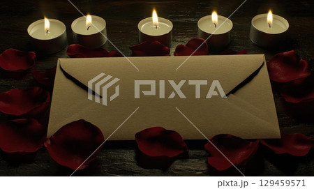 Compose a Heartfelt Letter Amidst Candlelight and Rose Petals for Romance 129459571