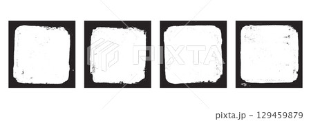 Grunge graffiti square frames set templates. Ink paint border with rough edges for cover and banner. Retro textured overlays. Rectangular old black flyer backgrounds. Vector design illustration 129459879
