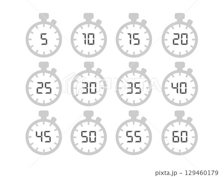 ストップウォッチ　時間　イラストセット 129460179