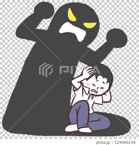 一個男孩被責罵後感到害怕的插圖 129460239