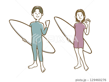 サーフィンをする男女 サーフィンをする男女 129460276