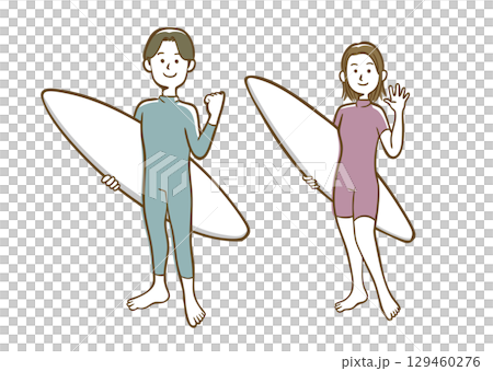 サーフィンをする男女 サーフィンをする男女 129460276
