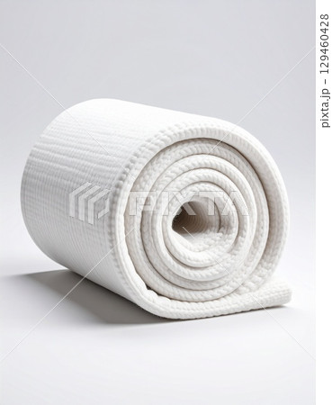 roll of toilet paper on white background mock up 129460428