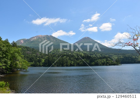 オンネトー湖　湖面より雌阿寒岳 129460511