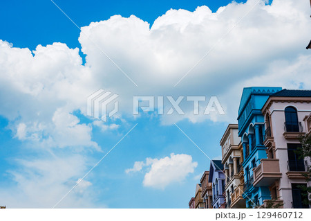 Pastel-Colored Buildings with Wide Sky View 129460712