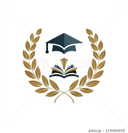 Elegant logo design featuring a graduation cap and an open book encircled by a laurel wreath. Elegant logo design featuring a graduation cap and an open book encircled by a laurel wreath. 129460939