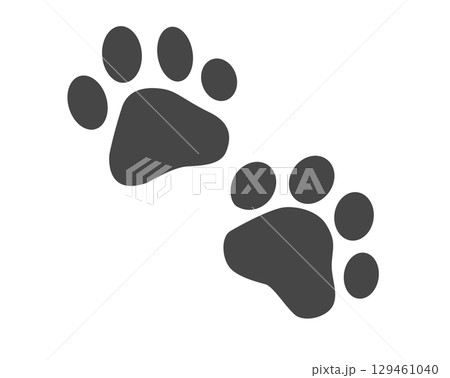 Pair of dark paw prints icon, showing four toes and pad Pair of dark paw prints icon, showing four toes and pad 129461040