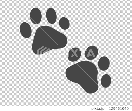 Pair of dark paw prints icon, showing four toes and pad Pair of dark paw prints icon, showing four toes and pad 129461040
