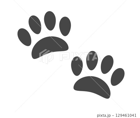 Pair of dark paw prints icon, showing four toes and pad 129461041