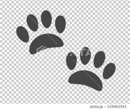 Pair of dark paw prints icon, showing four toes and pad Pair of dark paw prints icon, showing four toes and pad 129461041