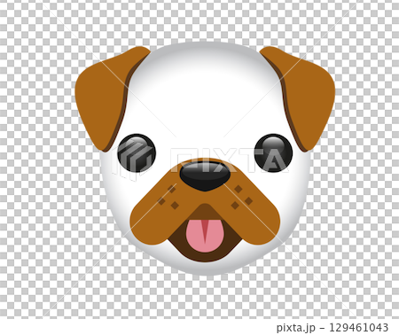 White and brown cartoon styled face of dog icon with tongue hanging out 129461043