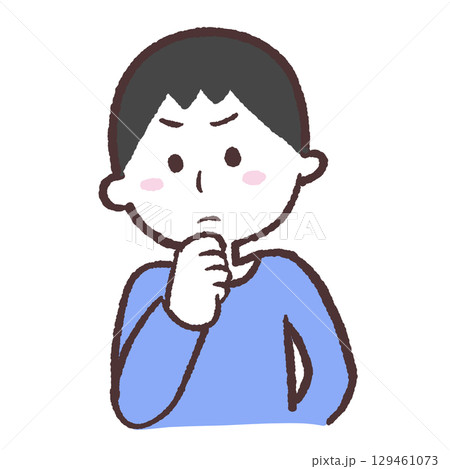 あごに手をあてて考え事する男性のイラスト 129461073