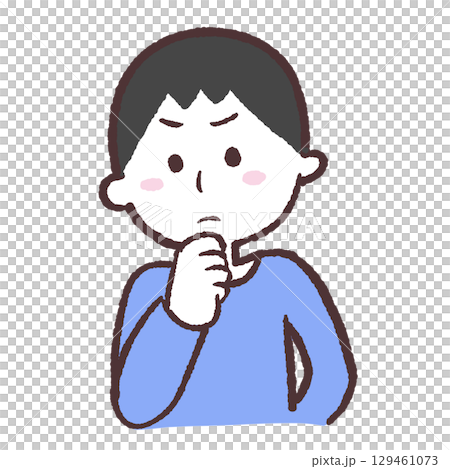 あごに手をあてて考え事する男性のイラスト 129461073