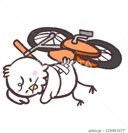 自転車で転ぶ白い鳥のイラスト 129461077