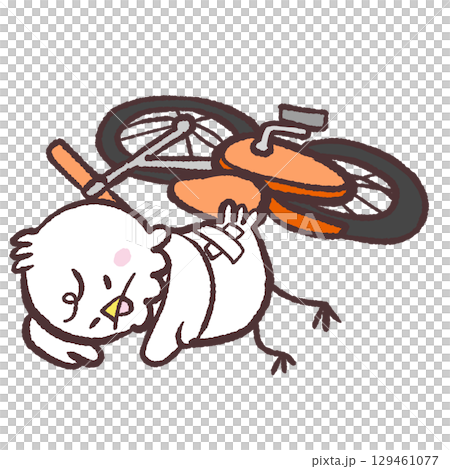 自転車で転ぶ白い鳥のイラスト 129461077