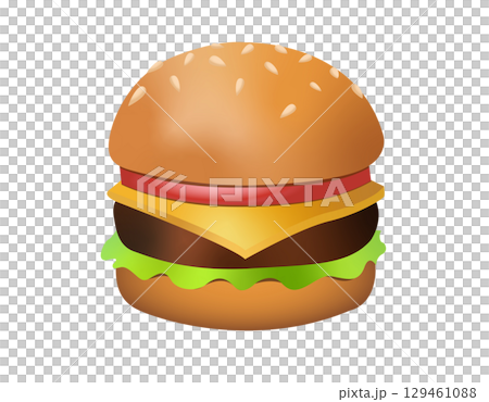 Cheeseburger icon with burger beef patty, sesame bun, cheese, lettuce, tomato Cheeseburger icon with burger beef patty, sesame bun, cheese, lettuce, tomato 129461088