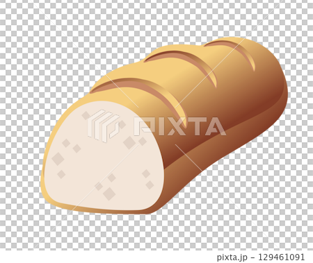 Brown long, thin loaf of baguette France bread icon with scoring on crust 129461091
