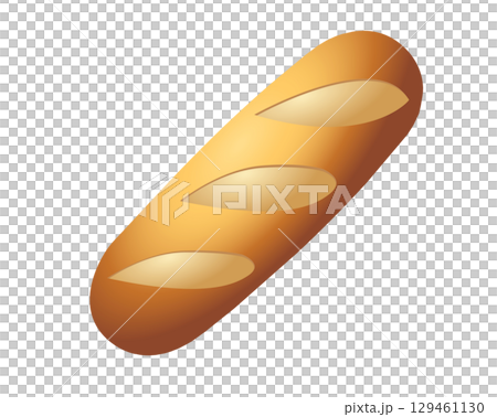 Brown long, thin loaf of baguette France bread icon with scoring on crust 129461130
