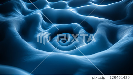 Abstract blue wave pattern with spiral center, representing fluid dynamics 129461429