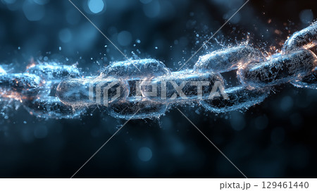 Blockchain network visualization glowing with energy waves, digital transformation concept 129461440