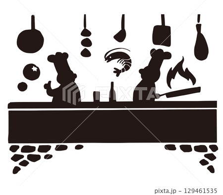 レストランの厨房のシルエットイラスト レストランの厨房のシルエットイラスト 129461535