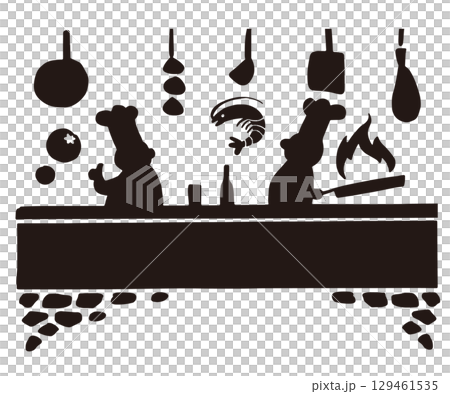 レストランの厨房のシルエットイラスト レストランの厨房のシルエットイラスト 129461535