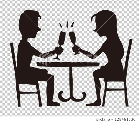 Silhouette illustration of a couple toasting Silhouette illustration of a couple toasting 129461536