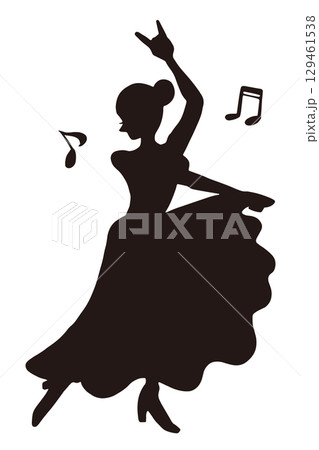 フラメンコを踊る女性のシルエットイラスト 129461538