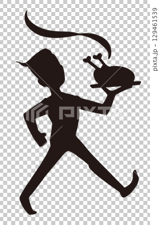 肉料理を運ぶウェイターのシルエットイラスト 129461539