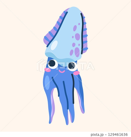 Marine squid or underwater cephalopod. Vector icon of ocean, sea animal with tentacles. Symbol for water wildlife and swimming seafood, aquatic zoology and nautical biology. Oceanic and sealife nature Marine squid or underwater cephalopod. Vector icon of ocean, sea animal with tentacles. Symbol for water wildlife and swimming seafood, aquatic zoology and nautical biology. Oceanic and sealife nature 129461636