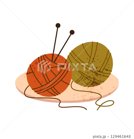 Yarn ball and knitting thread. Vector textile supplies icon. Sewing roll and crocheting, handmade fabric crafting and stitching symbol. Domestic tailoring and weave embroidery. Needlework string. Yarn ball and knitting thread. Vector textile supplies icon. Sewing roll and crocheting, handmade fabric crafting and stitching symbol. Domestic tailoring and weave embroidery. Needlework string. 129461648