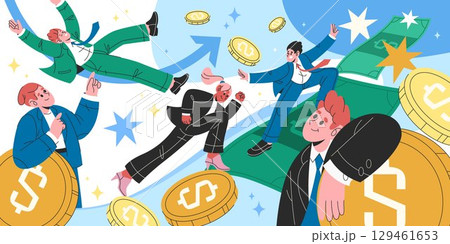 Cash flow background. Vector finance growth or banking payment backdrop. Business or financial poster with character capital saving and funds revenue. Economics money movement and liquidity sign. Cash flow background. Vector finance growth or banking payment backdrop. Business or financial poster with character capital saving and funds revenue. Economics money movement and liquidity sign. 129461653